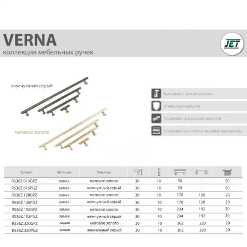 Ручки мебельные разные ручка мебельная verna 536, 192мм, жемчужный серый