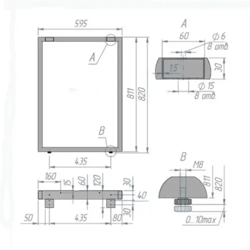 Подстолья подстолье пилар п-образное, 820*595мм, графит
